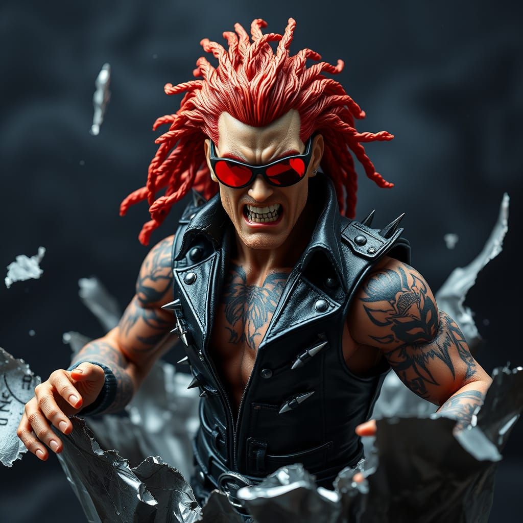 Cyberpunk Wrestler Emerges from Shattered Packaging