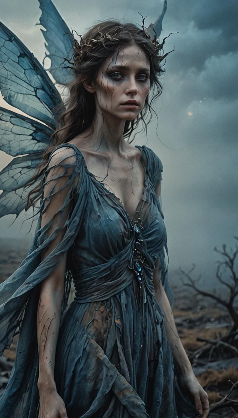 Ethereal Faerie in Twisted Landscape: Dark Fantasy Art