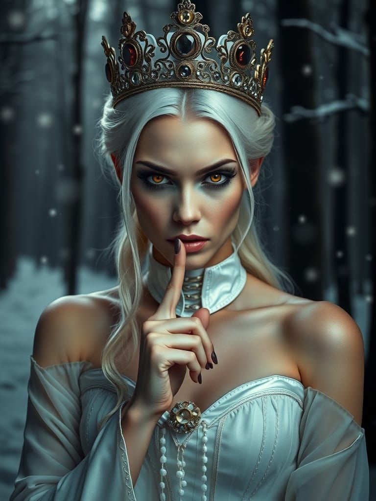 Regal Vampire Queen in Snowy Forest