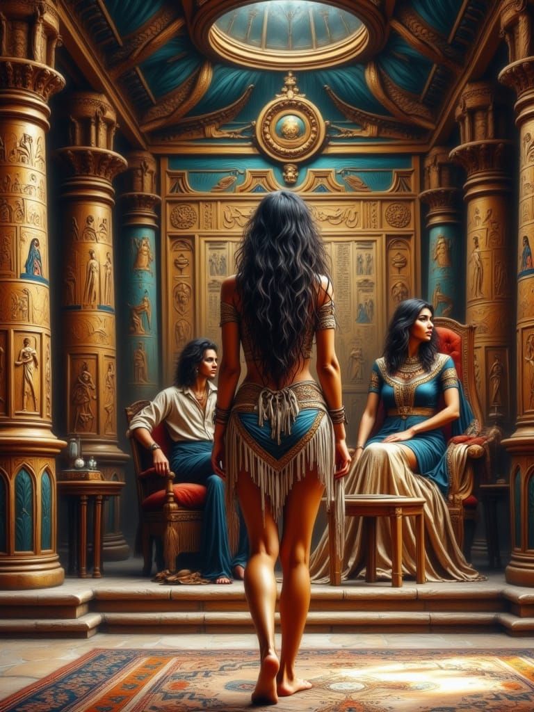 Hyperrealistic Barbarian Woman in Egyptian Throne Room