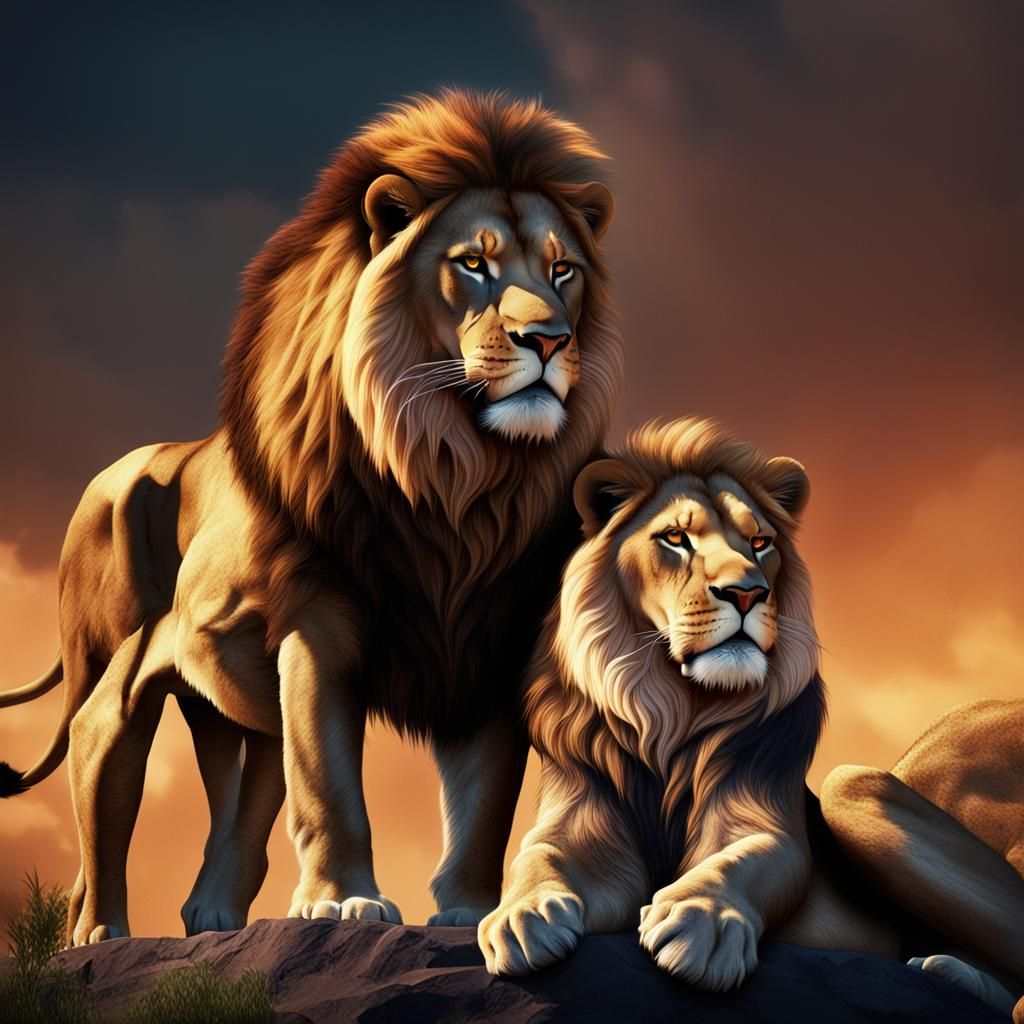 Affectionate Lions: A Detailed Fantasy Concept Art