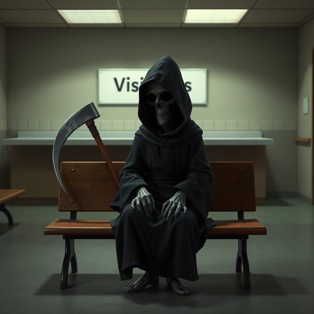 Grim Reaper Waits: A Disney Pixar Animated Scene