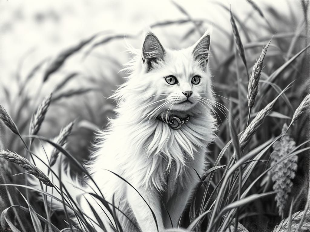 Elegant Turkish Angora in Marble Ink Style