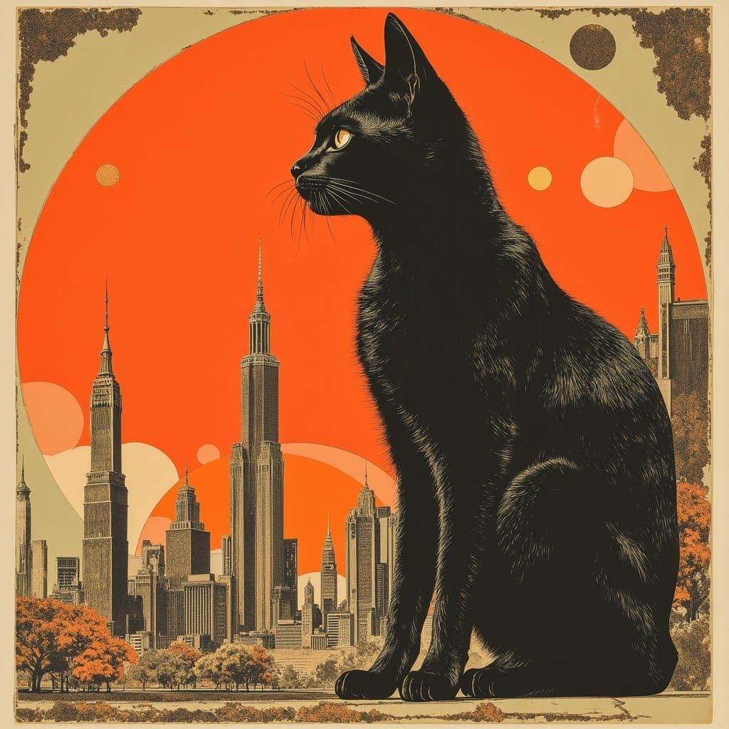 Vintage Cat Admires Unattainable Love in Retro Style