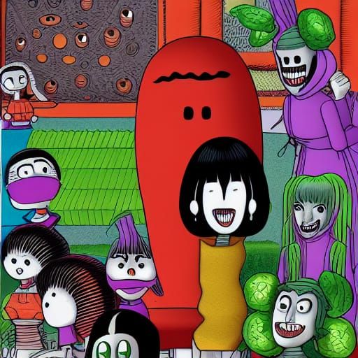 Junji Ito Style VeggieTales Illustration