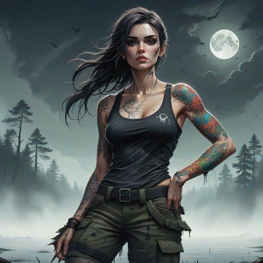 Ethereal Moonlit Warrior in the Swamp