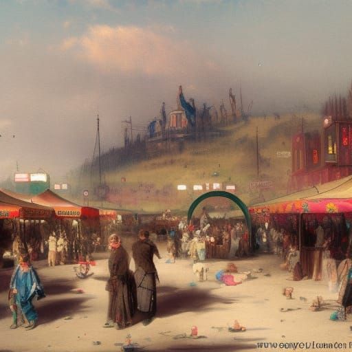 Dark Fantasy Flea Market Circus, Detailed Digital Art