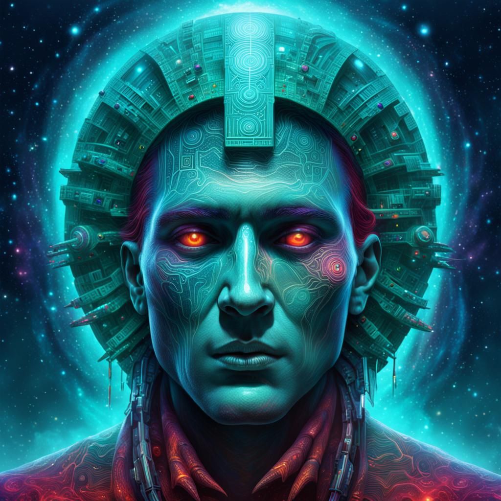 Cosmic Biometric Entity in Vibrant Colors