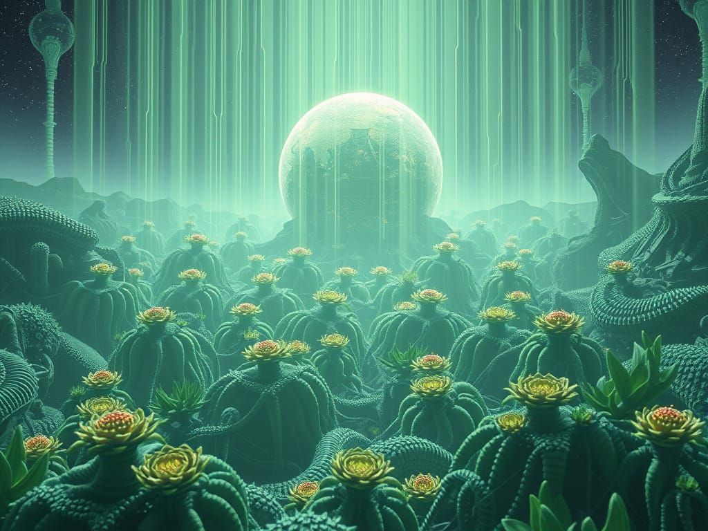 Fractal Cybernetic Landscapes in Retrofuturistic Haze