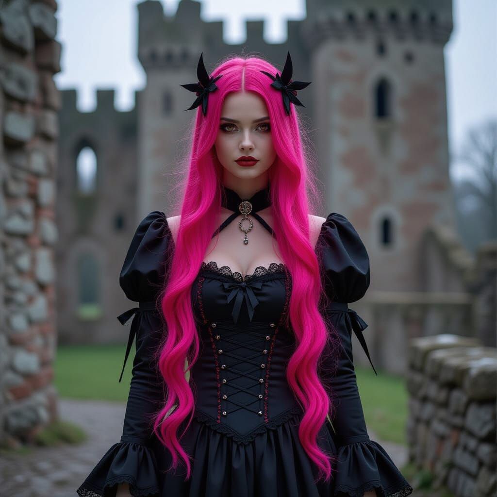 Gothic Emo Vampire Girl in Pink and Black Costume