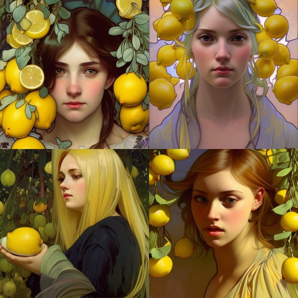 Girl with Lemons in Alphonse Mucha Style