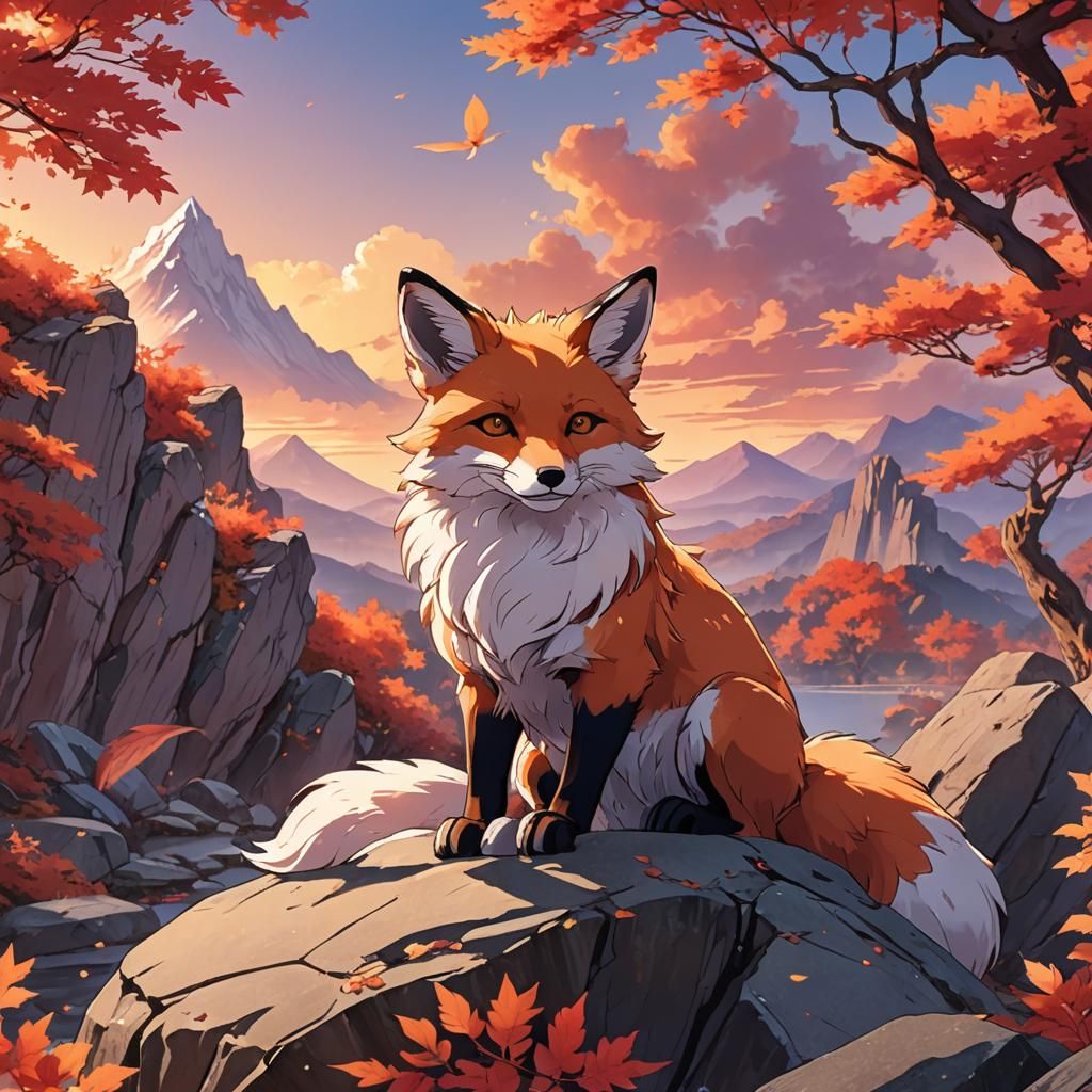 Anime Nine-Tailed Fox with Glowing Aura