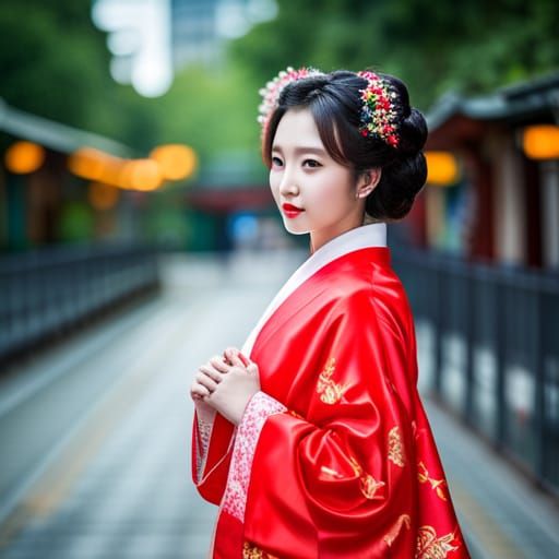 Park Jihyo wearing a red Geisha outfit
