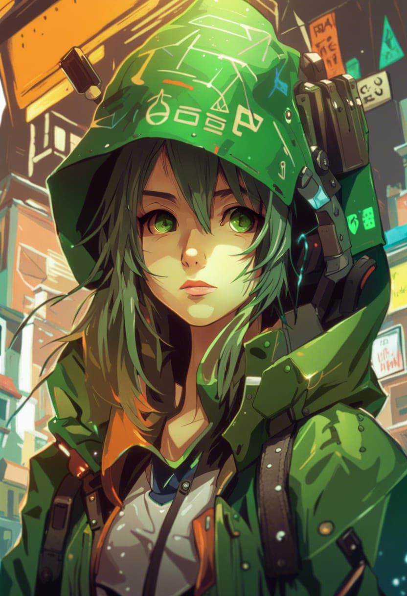 Anime Alchemist in Cyberpunk World, Digital Art