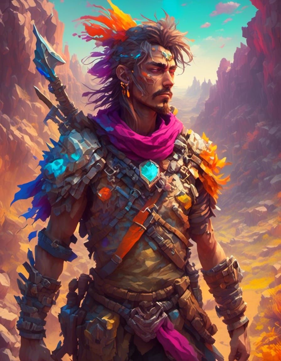 Vibrant Desert Warrior Portrait in Realistic Style