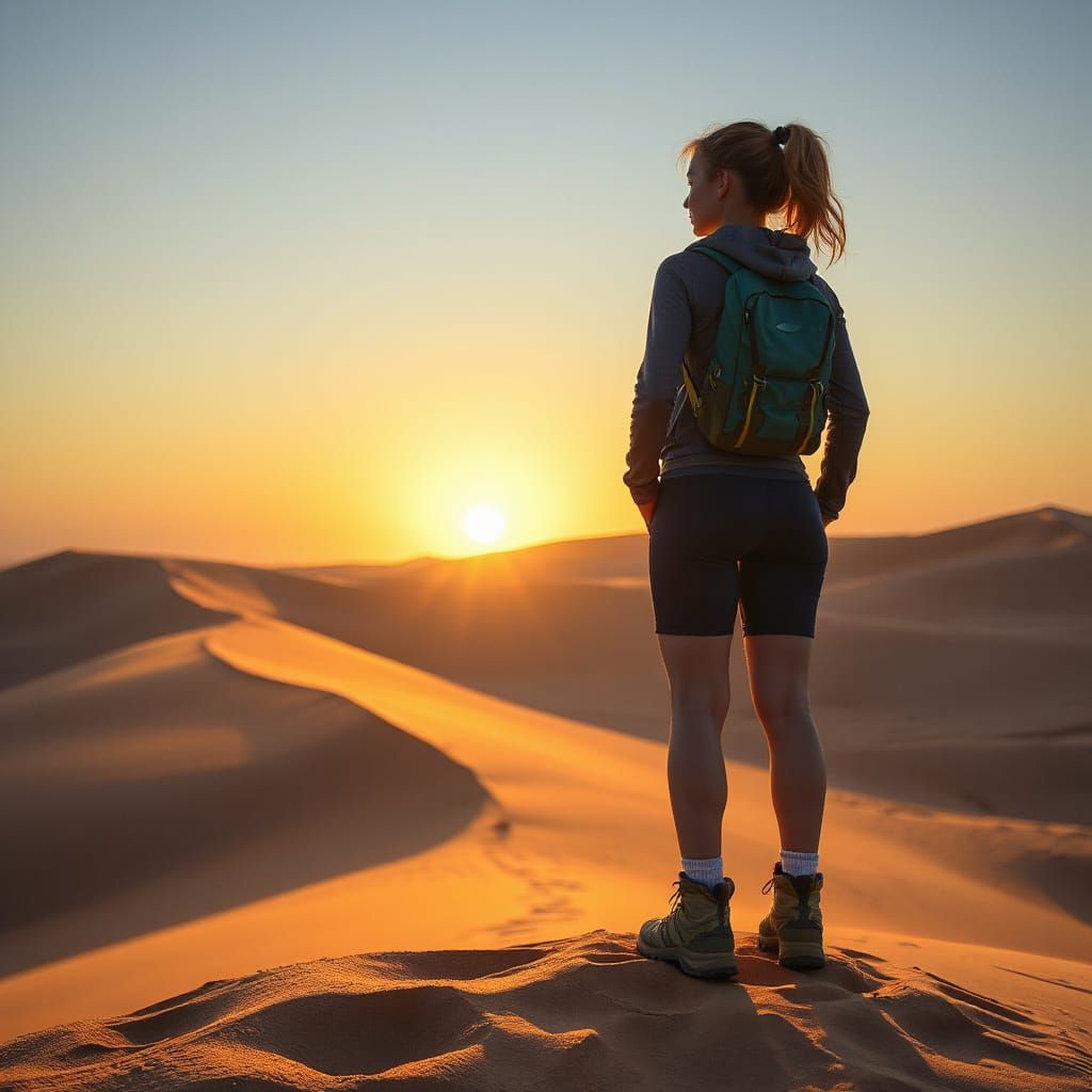 Sporting Girl Stares at Sahara Sunrise, Digital Painting