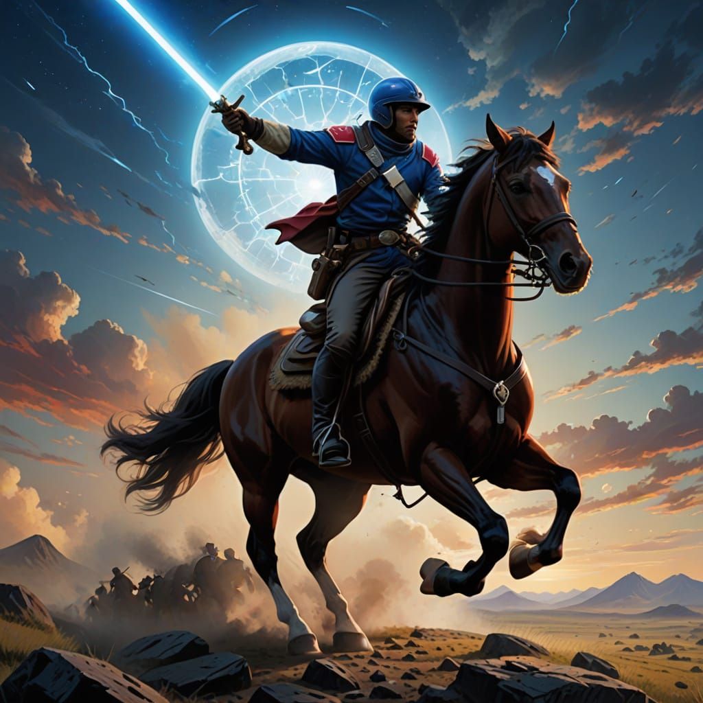 Cyberpunk Cowboys Descending from the Sky