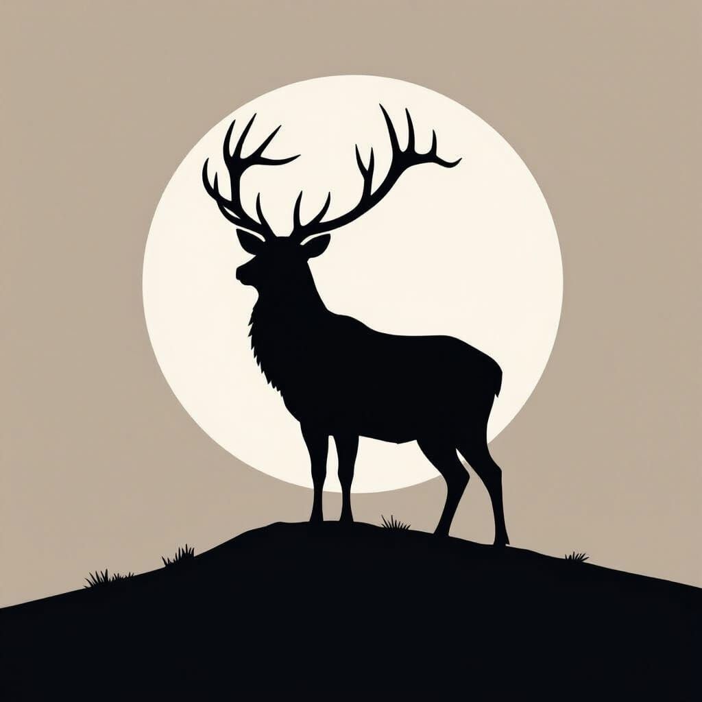 Majestic Stag Silhouette in Single Line Art
