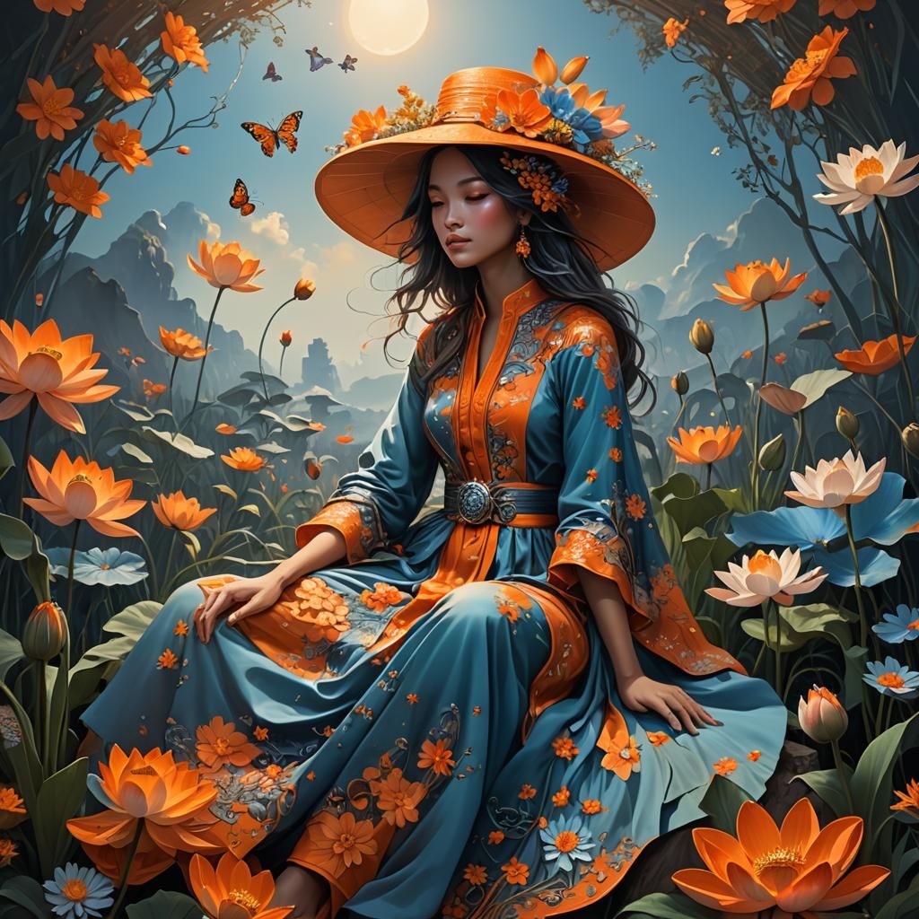 Anthropomorphic Bee Woman at Sunset, Fantasy Concept Art