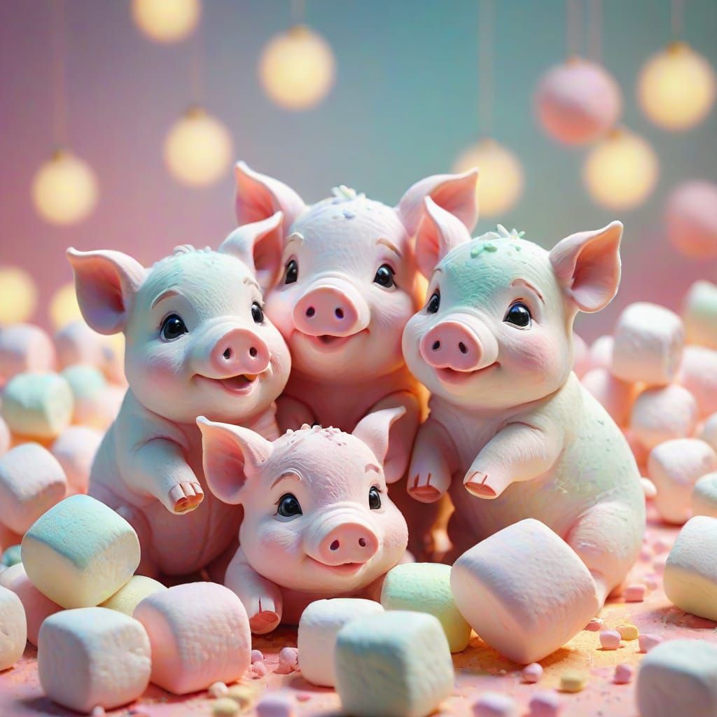 Playful Marshmallow Piglets in Whimsical 3D Art