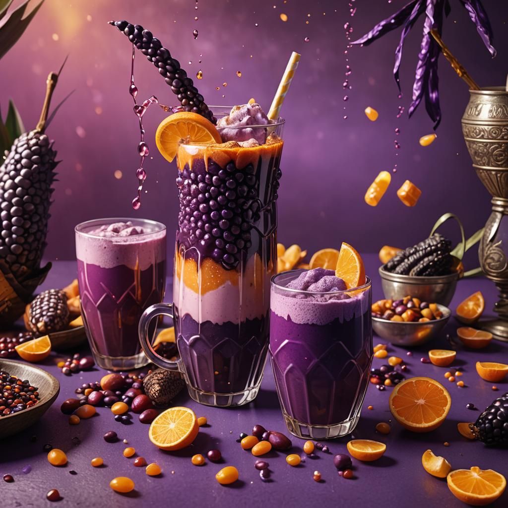 Ecuadorian Colada Morada in 3D Game Cinematic Style