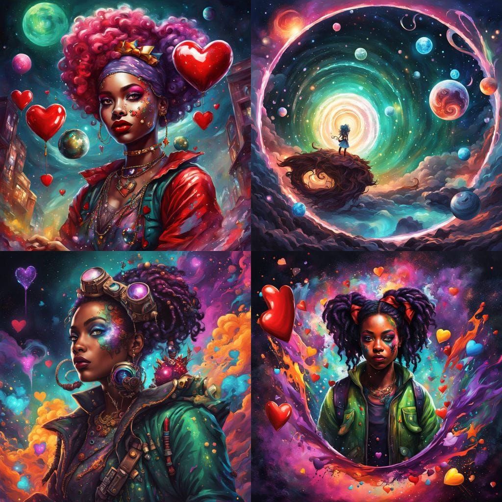 Harley Quinn Queen of Hearts Hybrid in Galactic Art Style