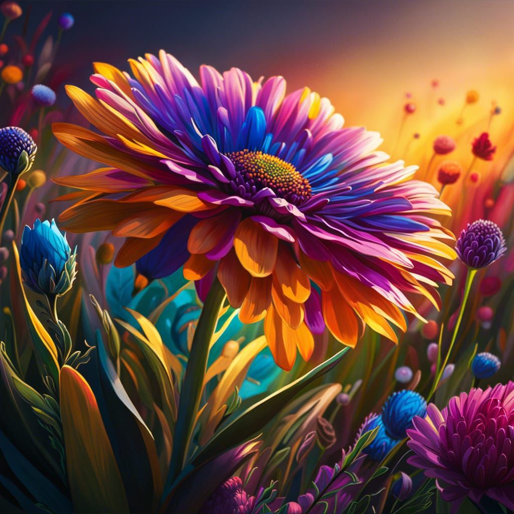 Hyperrealistic Flower Field in Colorful Detail
