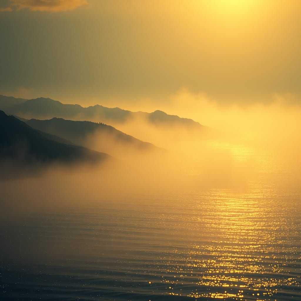 Serene Twilight Landscape in Amber Aura