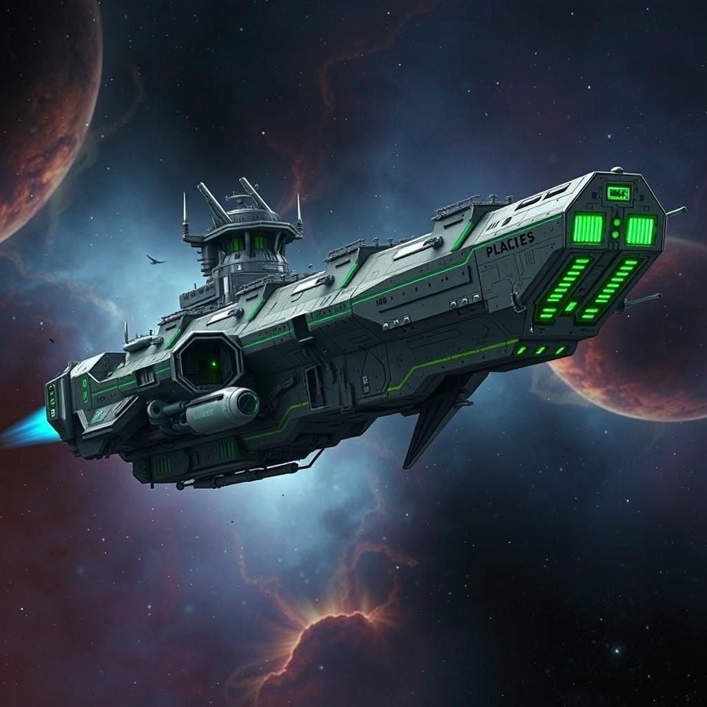 Battle-Scarred Spaceship in Deep Space