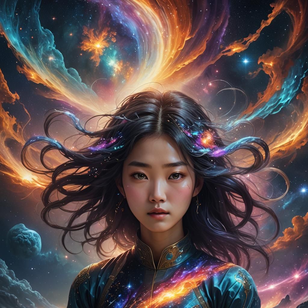 Celestial River Hair in Space Nebula