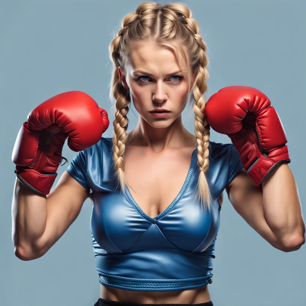 Intense Portrait of a Blonde Female Boxer