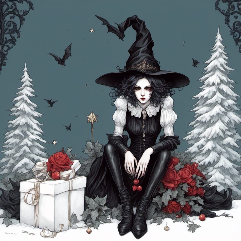 Emo Christmas Witch in Dark Fantasy Style