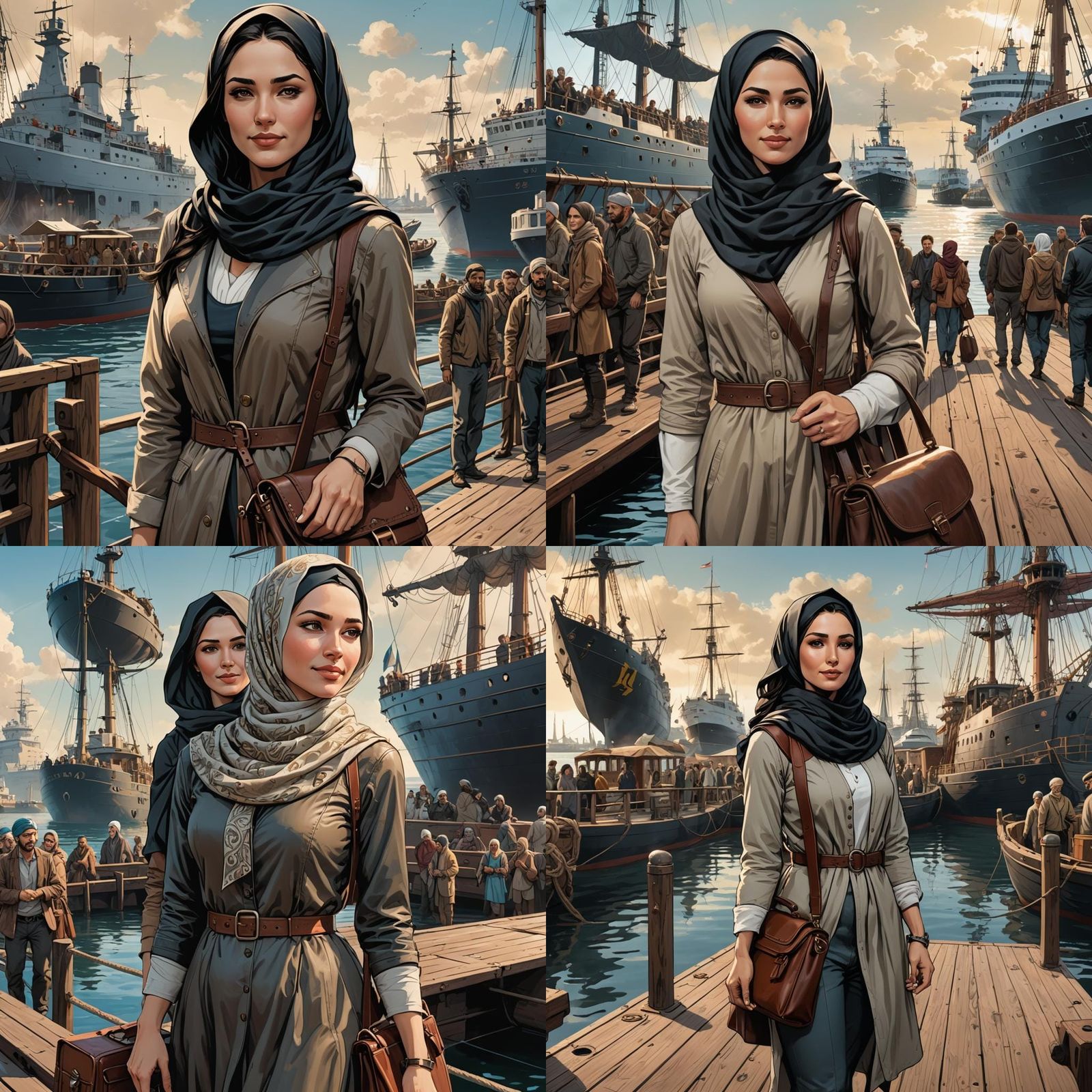 Beautiful Ukrainian Woman on Dock in Comic Book Art