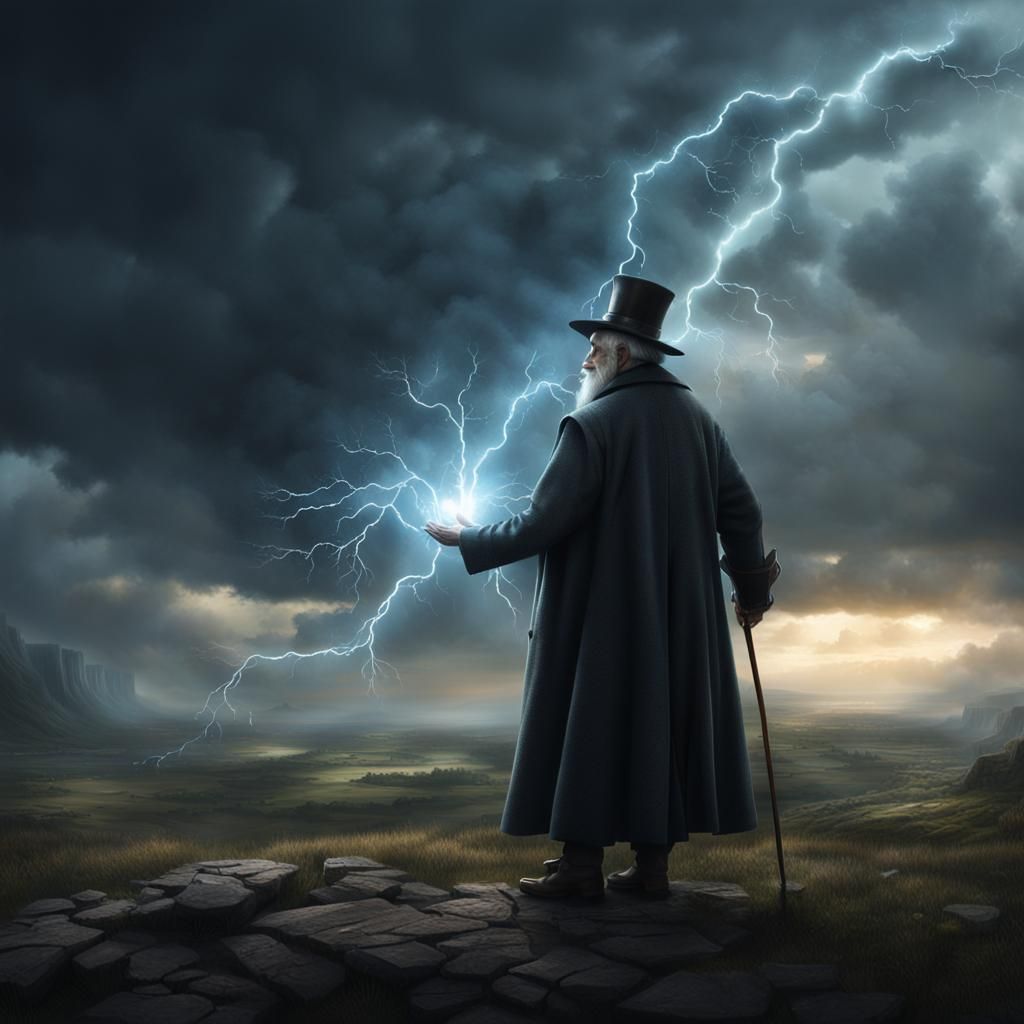 Old Magician Casting Lightning in Digital Matte Painting