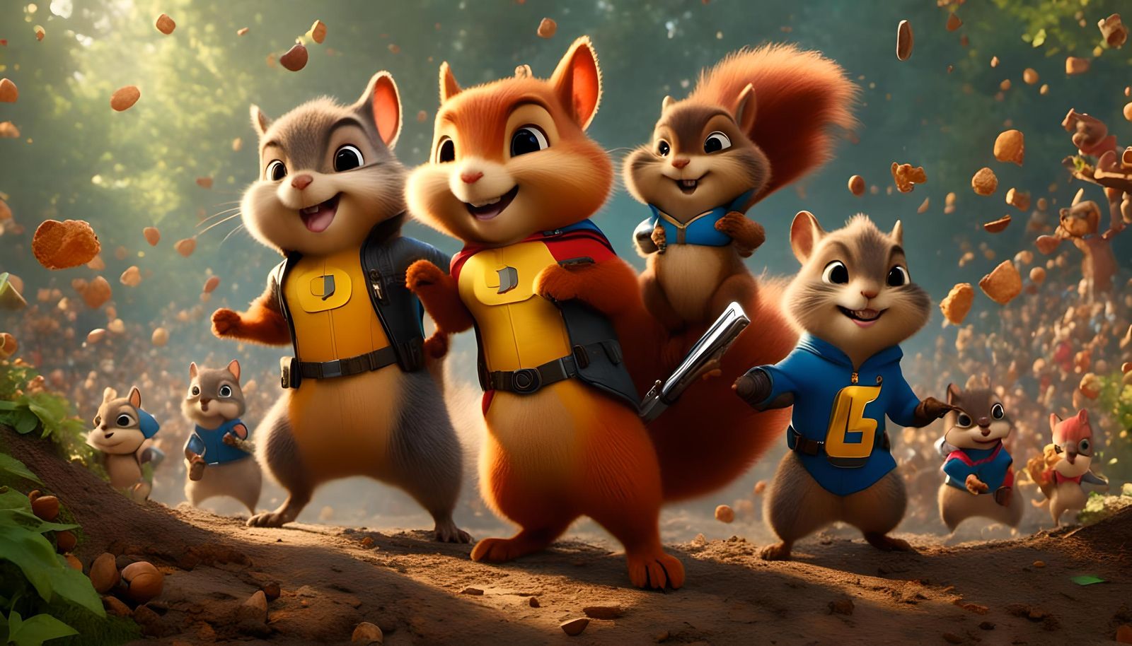 Superhero Squirrel and Chipmunk Defending the Park
