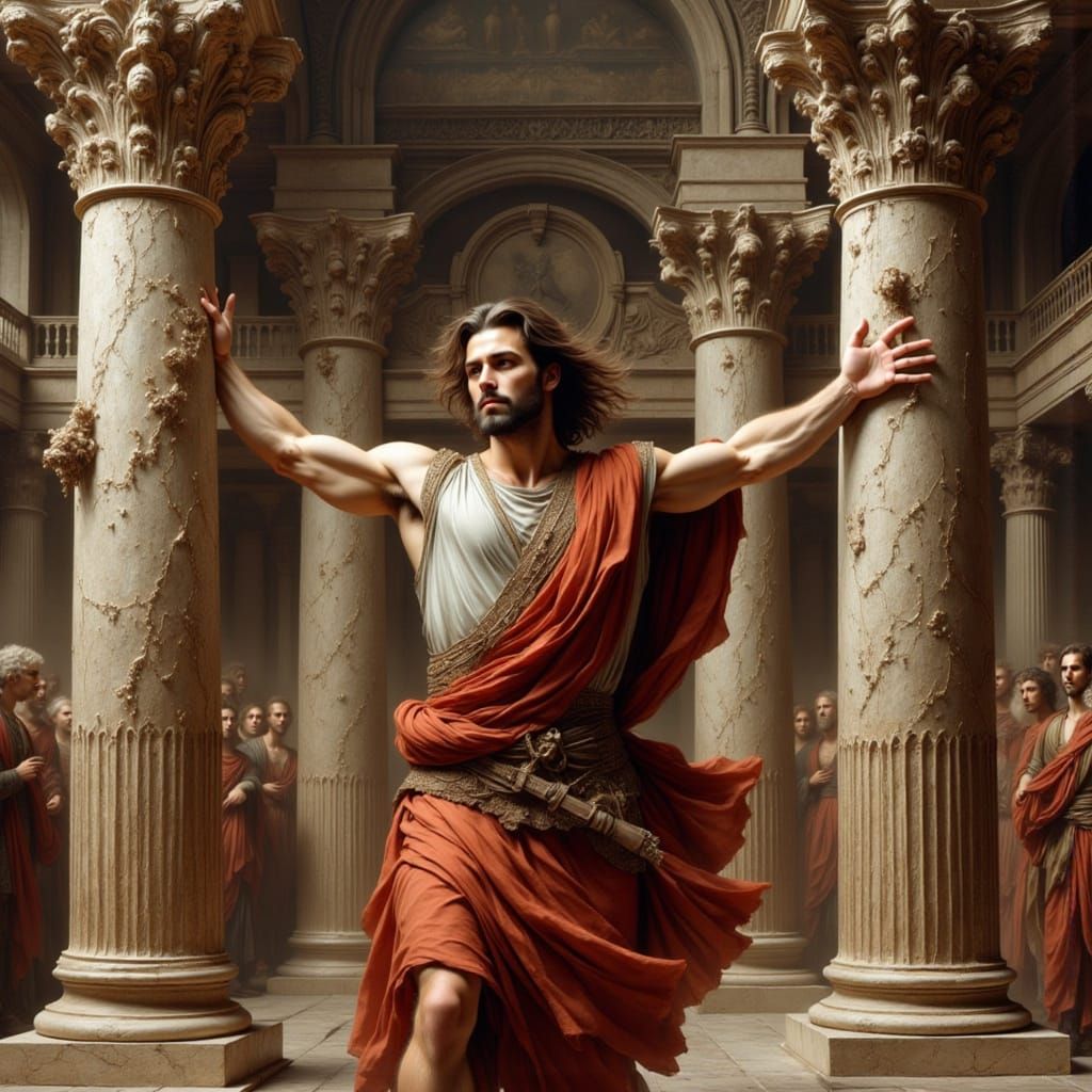 Samson's Strength: Temple Destruction in Renaissance Style