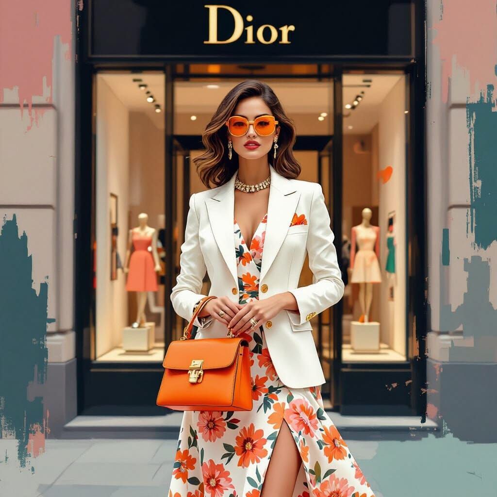 Glamorous Woman in Dior Boutique: Pop Art Style