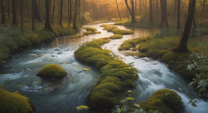 River Flowing Through Forest in Natural Light