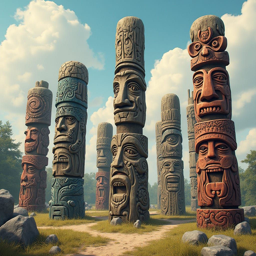 Intricate Totem Poles with Fractal Designs