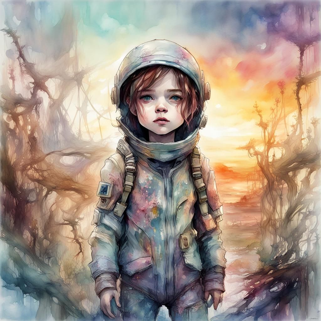 Chibi Ellen Ripley in Digital Watercolor Art