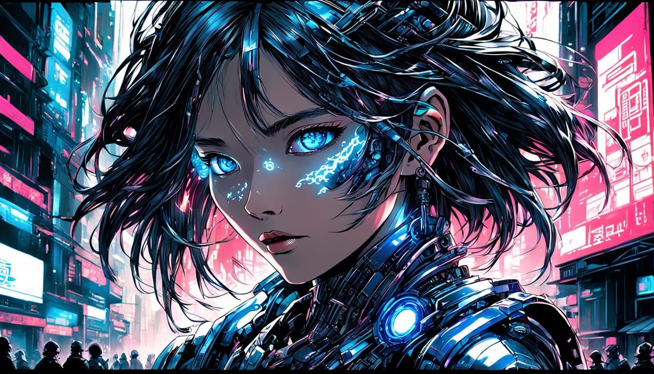 Cyberpunk Samurai Girl in Chiaroscuro Style