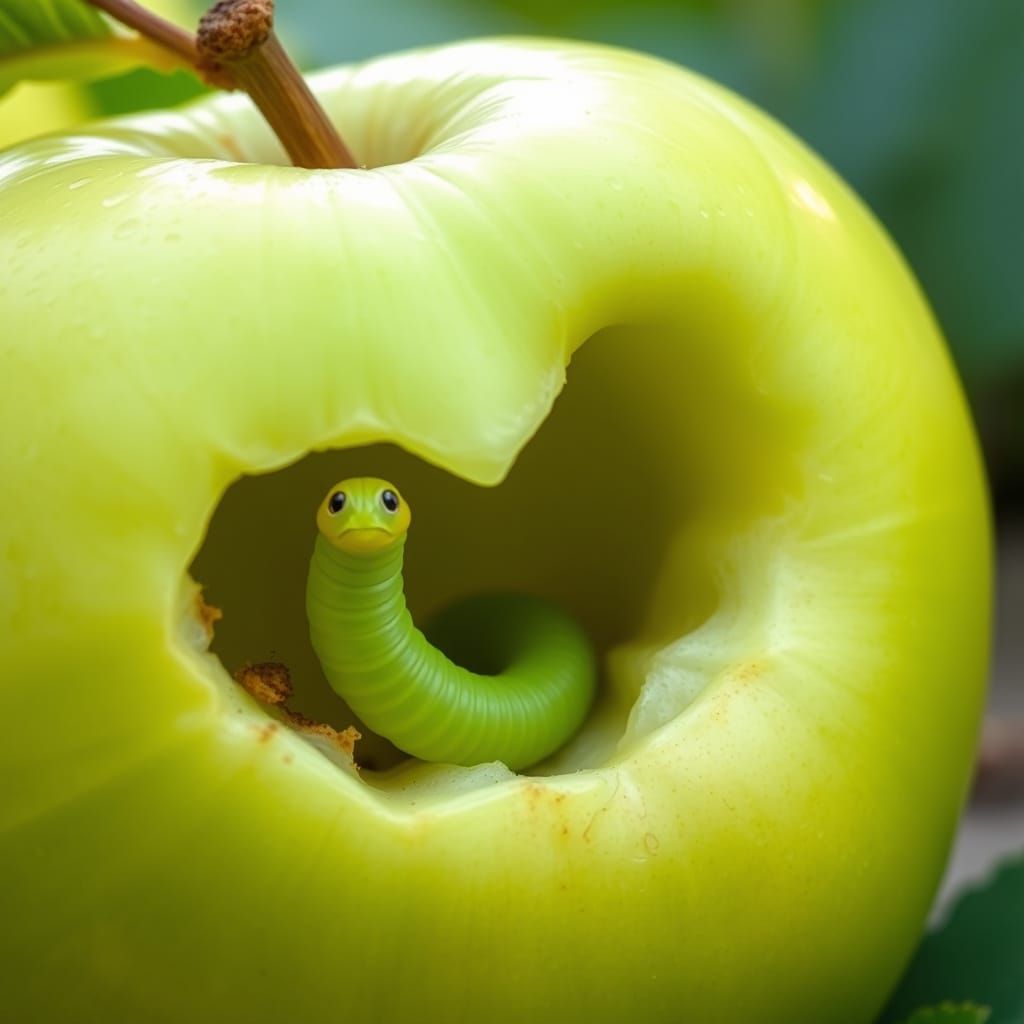Vibrant Apple Worm Emerges