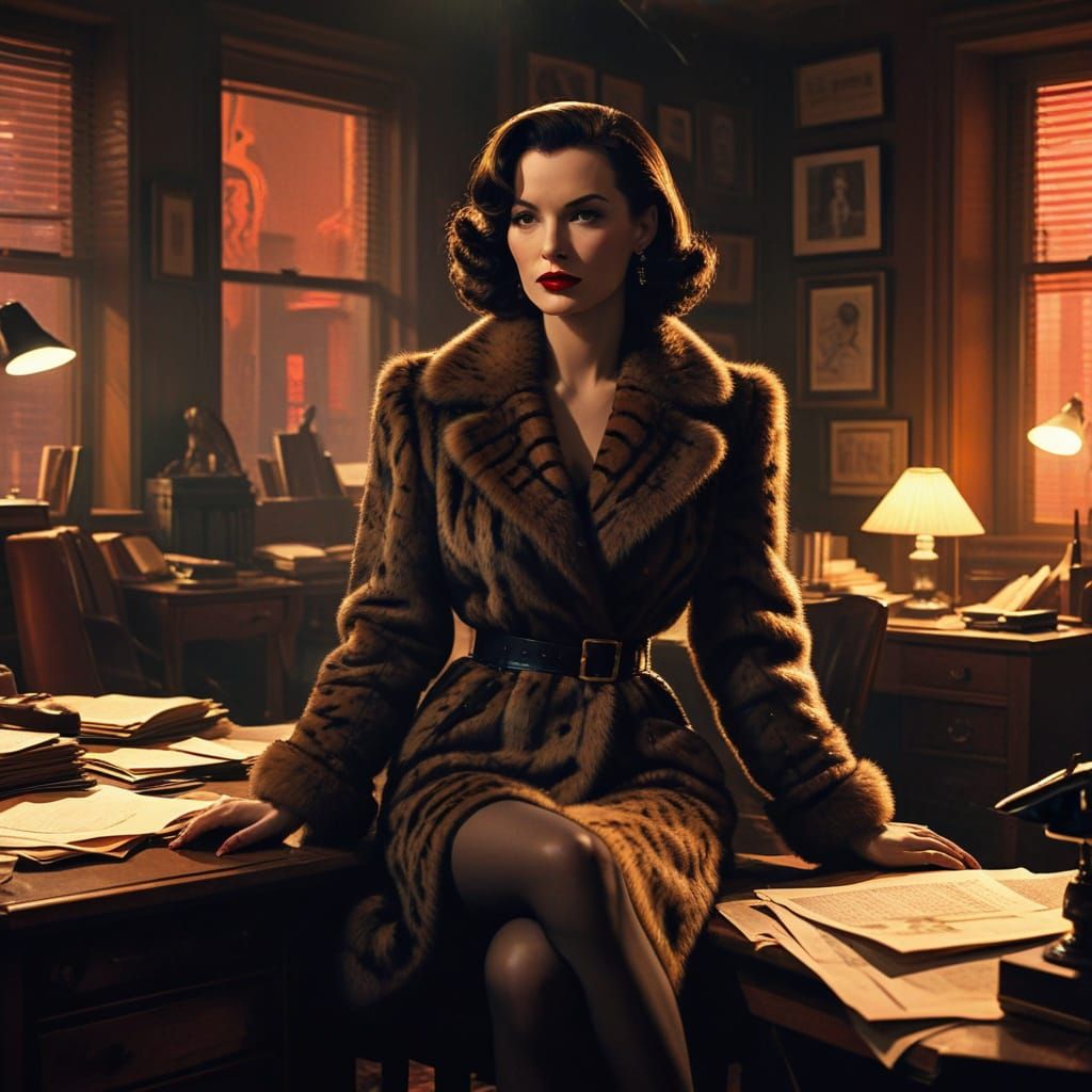Femme Fatale in Smoky Detective's Office