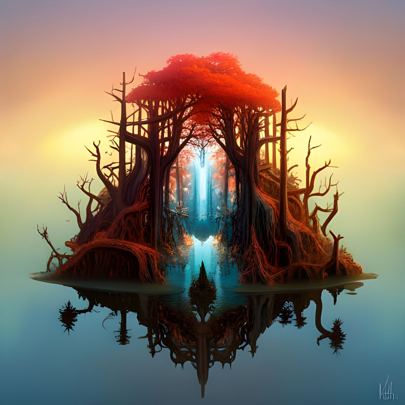 Enchanted Iridescent Forest Micro-Ecosystem at Dawn