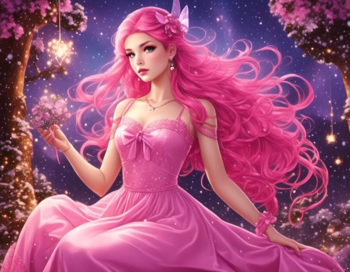 Detailed Fairy with Pink Hair in Fairycore Style