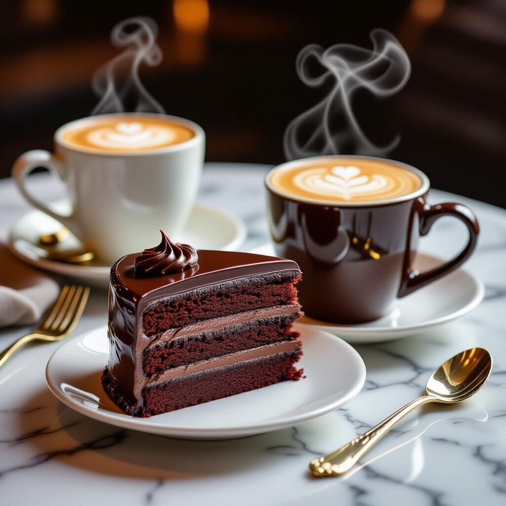 Mocha Cake and Cappuccino Still Life