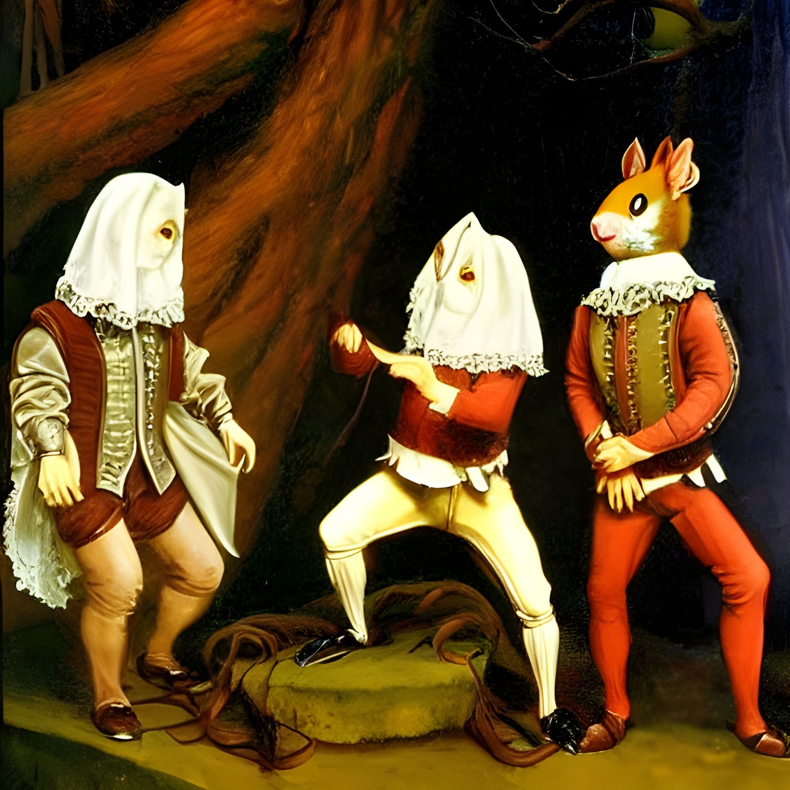 Squirrels Perform Hamlet as Oil Painting