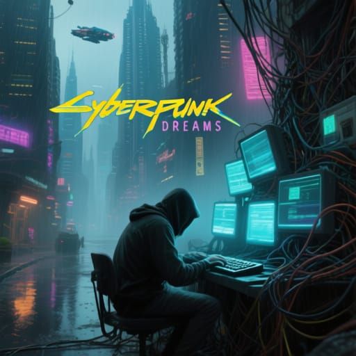 Cyberpunk Hacker in Neon Cityscape