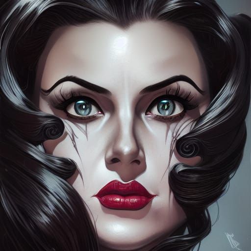 Lily Munster as Pin-Up Art in Detailed Digital Portrait