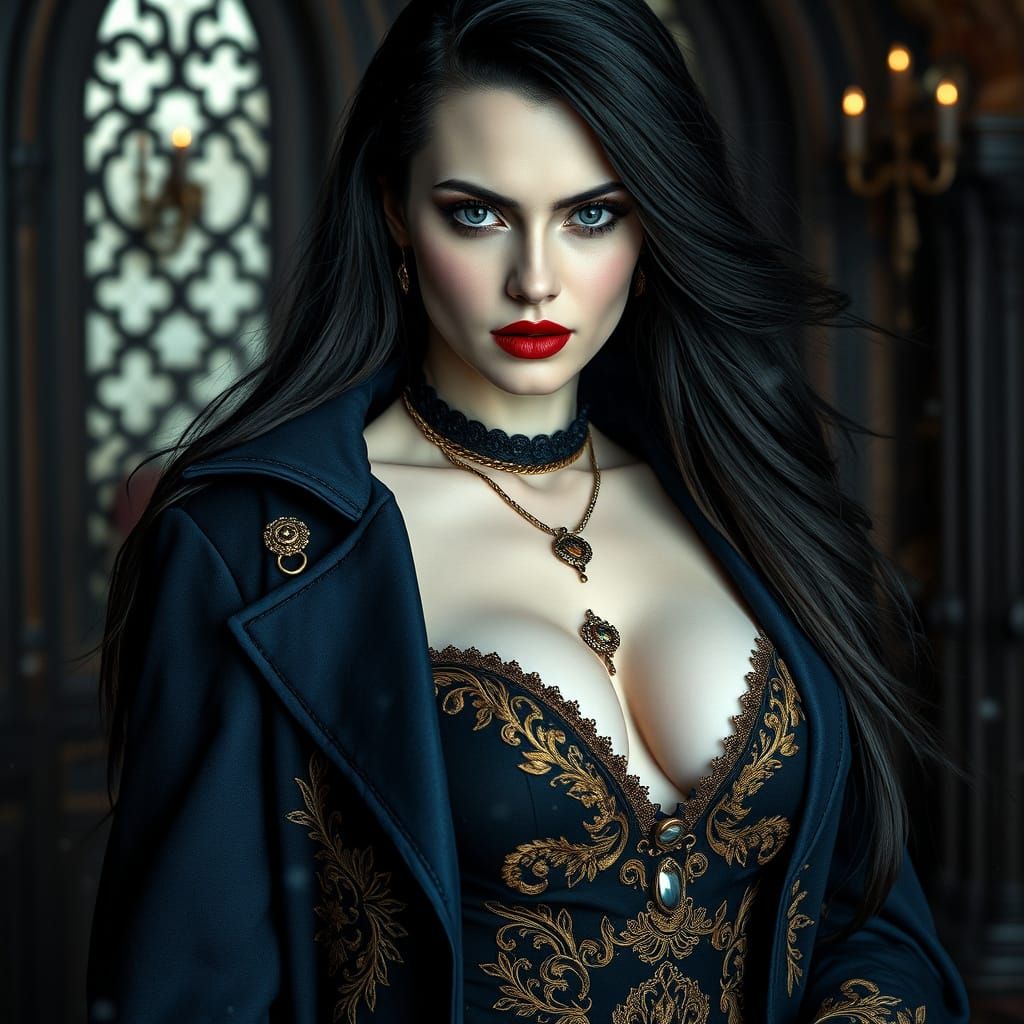 Regal Vampire in Dark Fantasy Attire